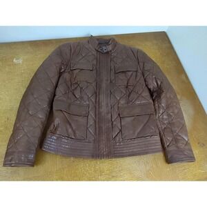 Eddie‎ Bauer Women's Size L Brown Lambskin Leather Quilted Jacket Goose Down
